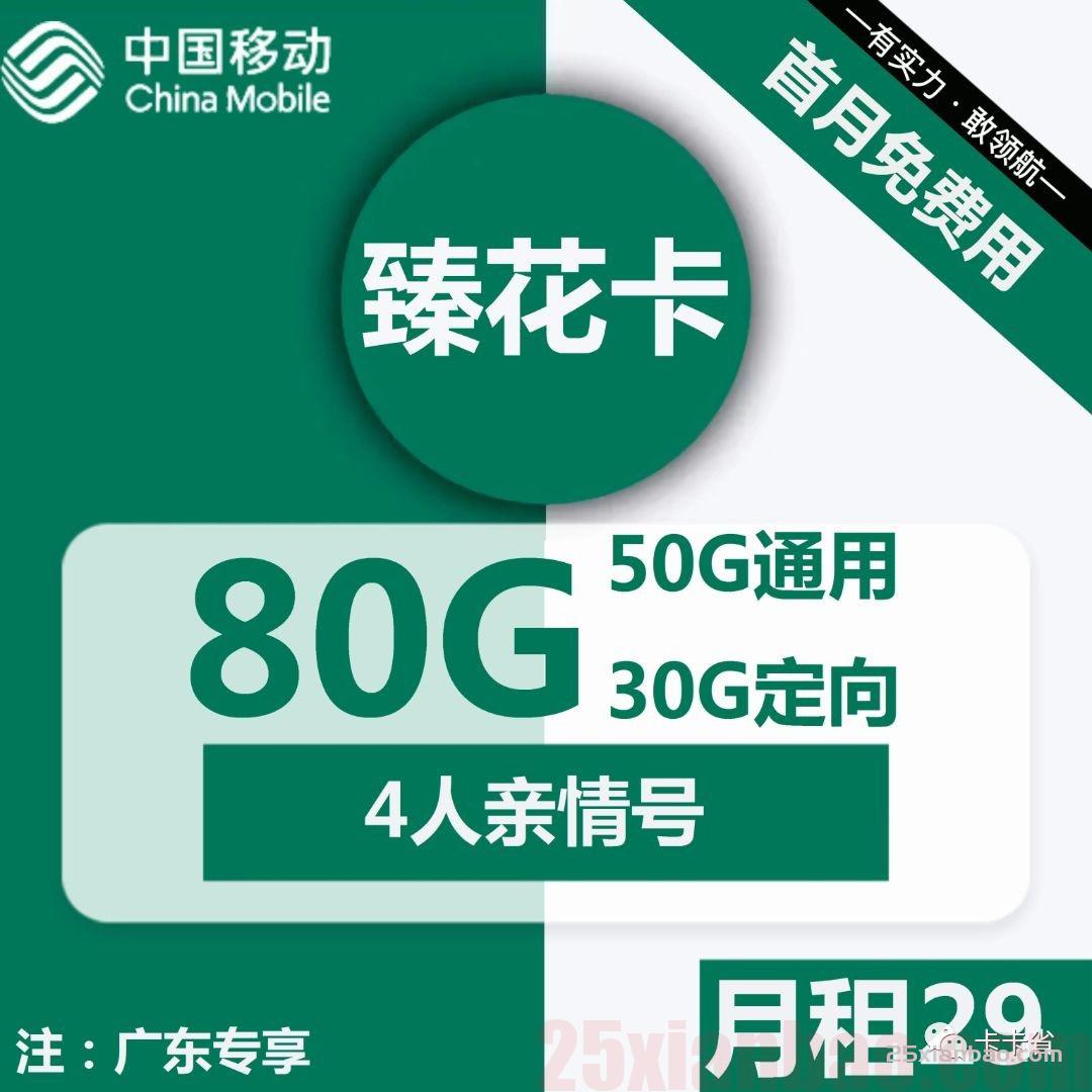 【过度神卡】29/39元包80/100G流量+4人亲情号/80分钟（只发广东）