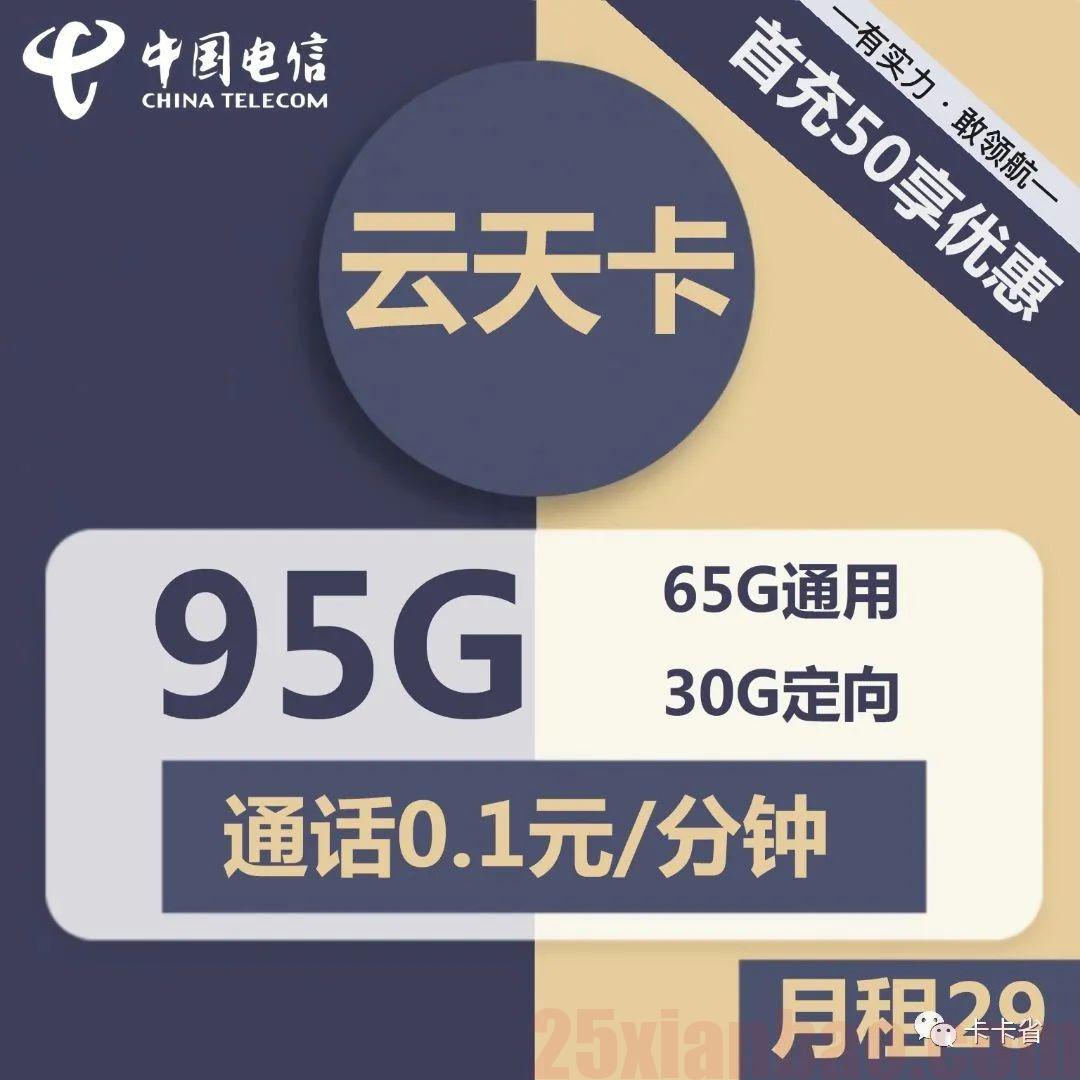 【API极速发货】云天卡29包65G通用+30G定向+0.1元/分钟