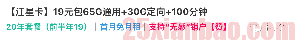 【长期流量】19包95G流量+100分钟，极致性价比！流量语音20年有效！