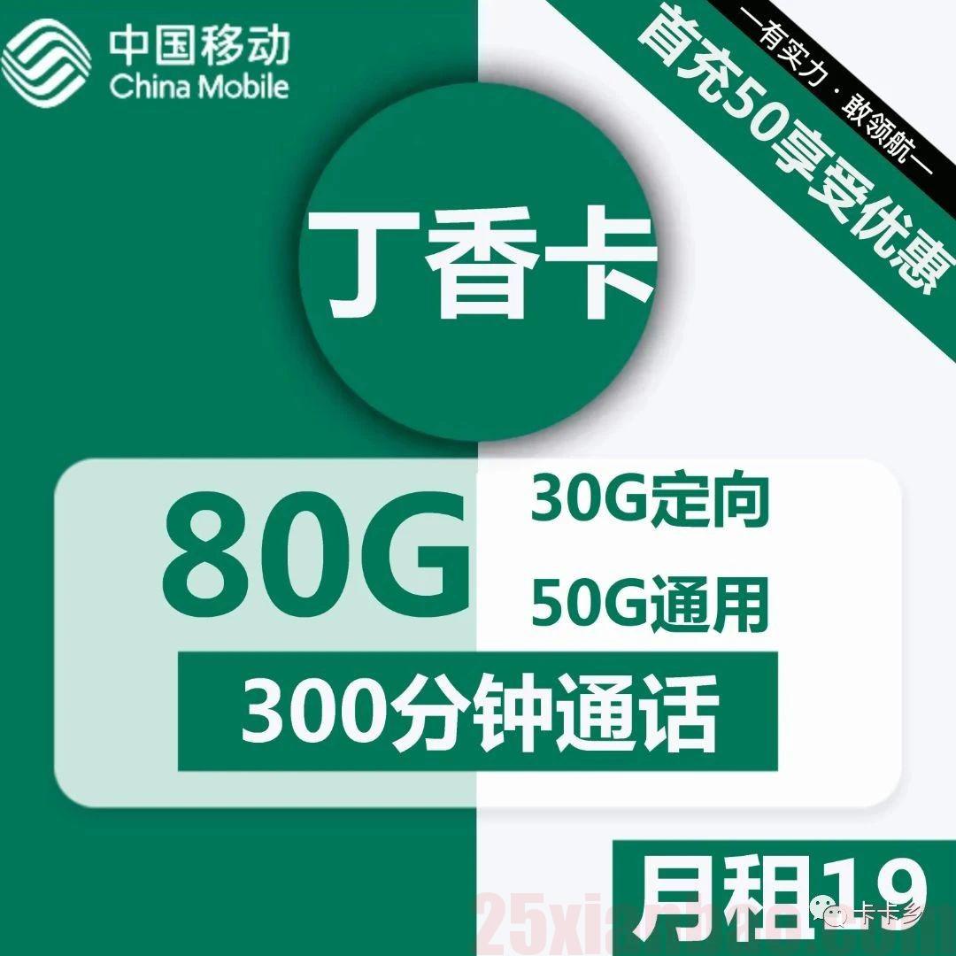 【移动定向卡】19月租包80G流量+300分钟