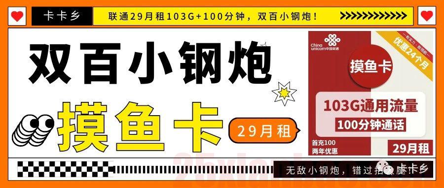 【摸鱼卡】29月租=103G通用+100分钟，发货快，还送2T云盘空间！