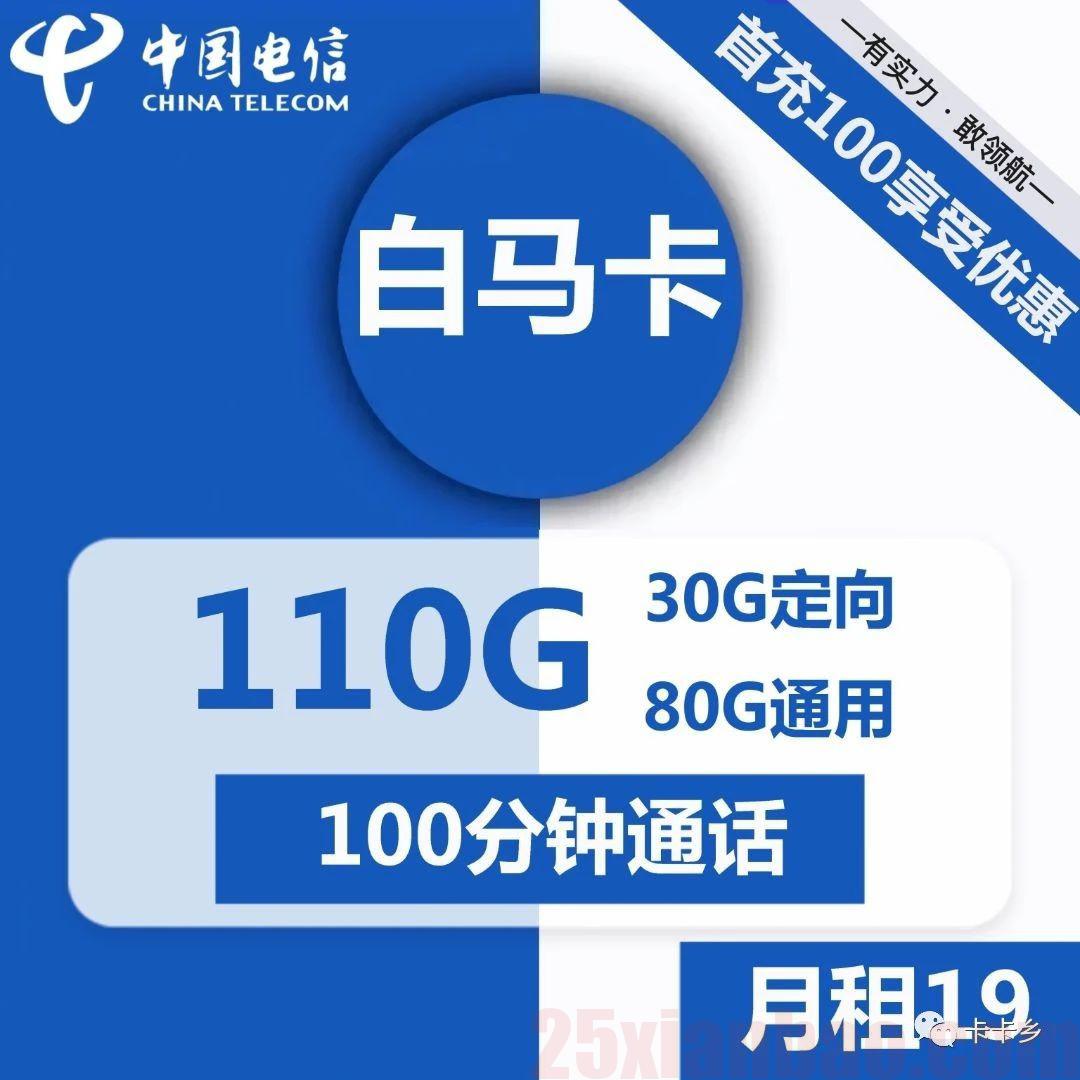 【白马卡】19元包80G通用+30G定向+100分钟通话