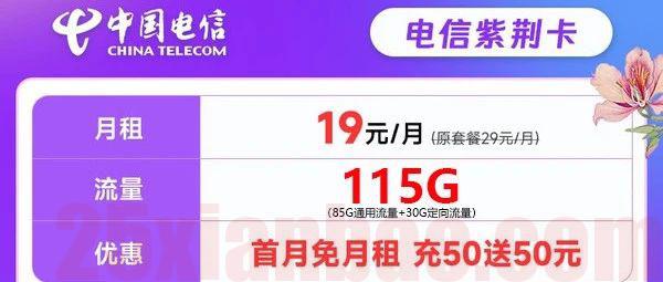 长期流量？19月租115G流量，电信紫荆卡