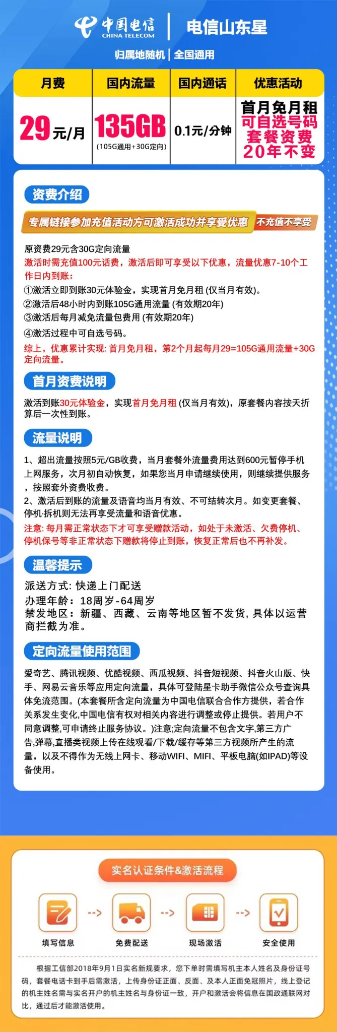 长期29月租135G，清爽无返费套路，适合爱刷视频的家中长辈，主打的就是安稳！
