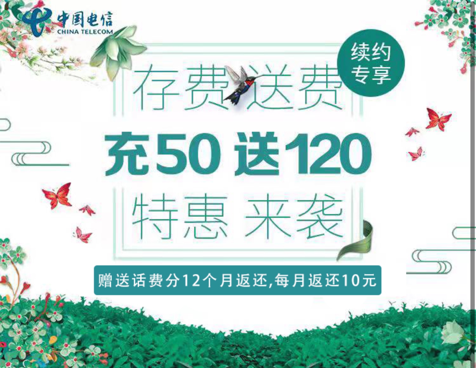 湖南电信冲50送120，附网龄流量包