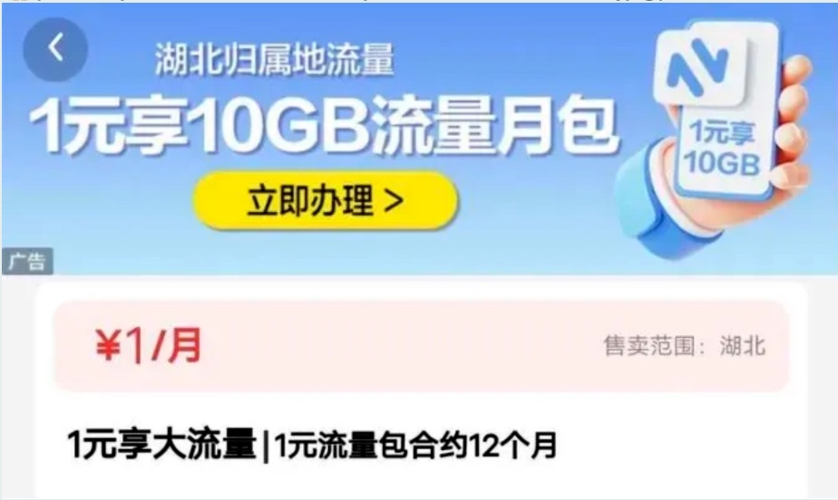 湖北移动1元享10GB本地流量（附办理攻略）