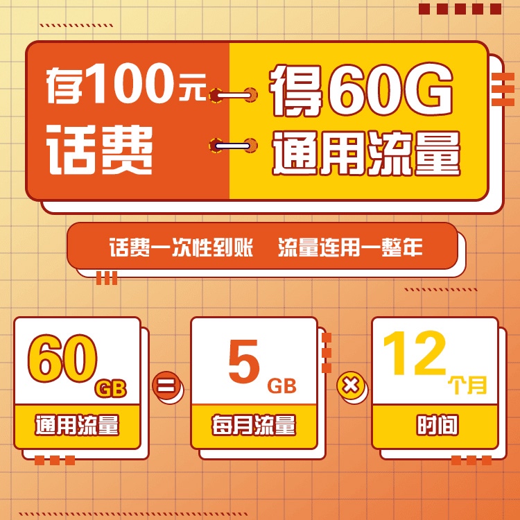 山东电信福利：预存100元得60G流量，每月5G随便用！