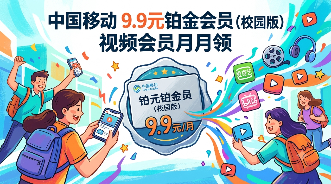 中国移动9.9元铂金会员校园版，视频会员月月领