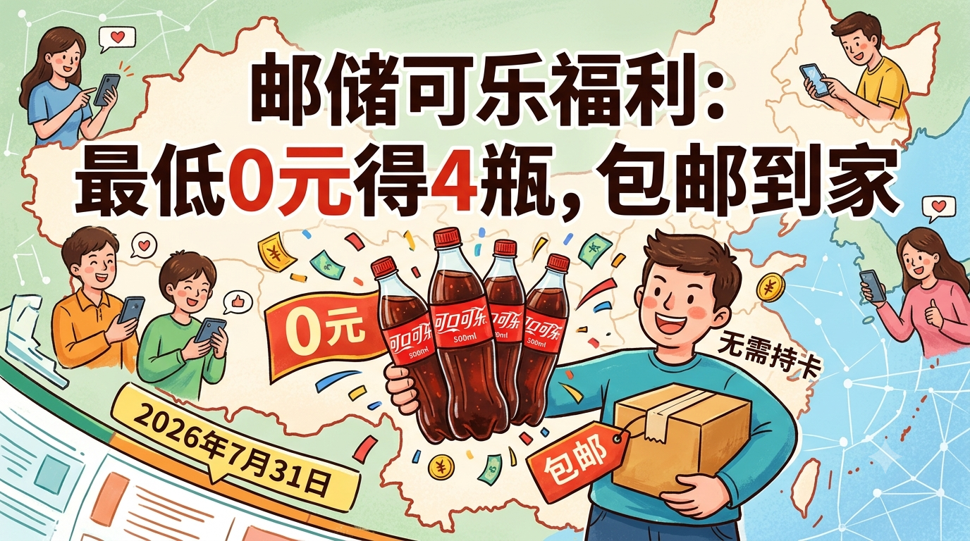 邮储可乐福利：最低0元得4瓶，包邮到家