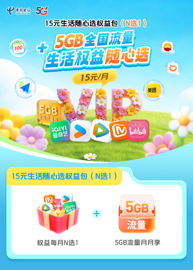 湖南电信15元回血包，5G流量加1项权益，直接上车