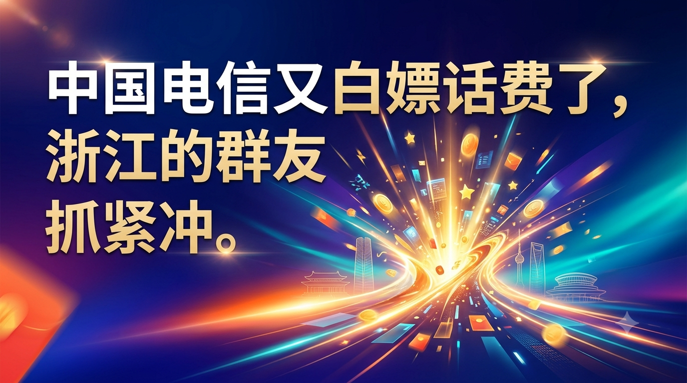 中国电信又白嫖话费了，浙江的群友抓紧冲
