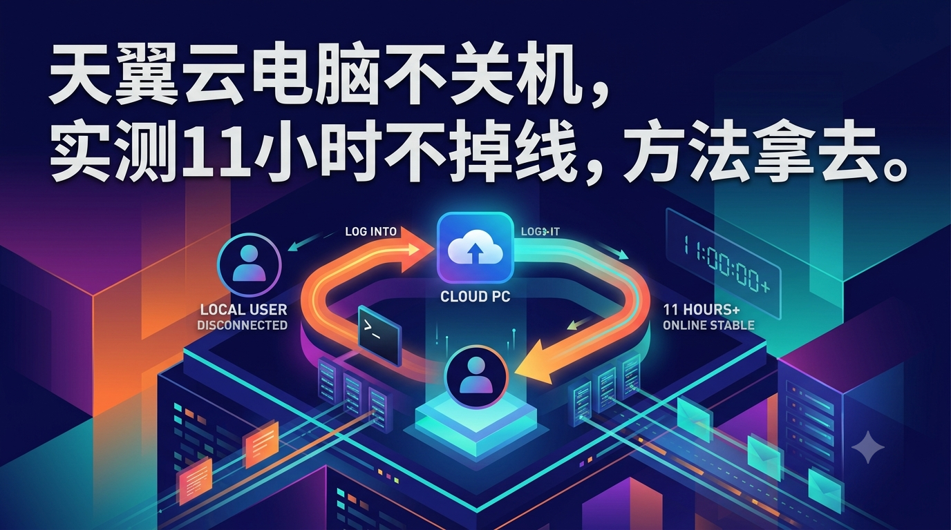 天翼云电脑不关机，实测11小时不掉线，方法拿去