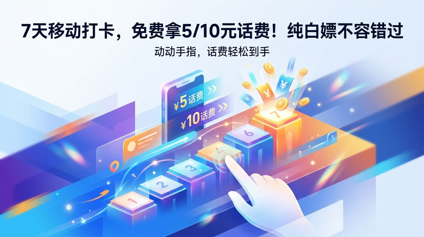 移动打卡7天，白嫖5或10元话费