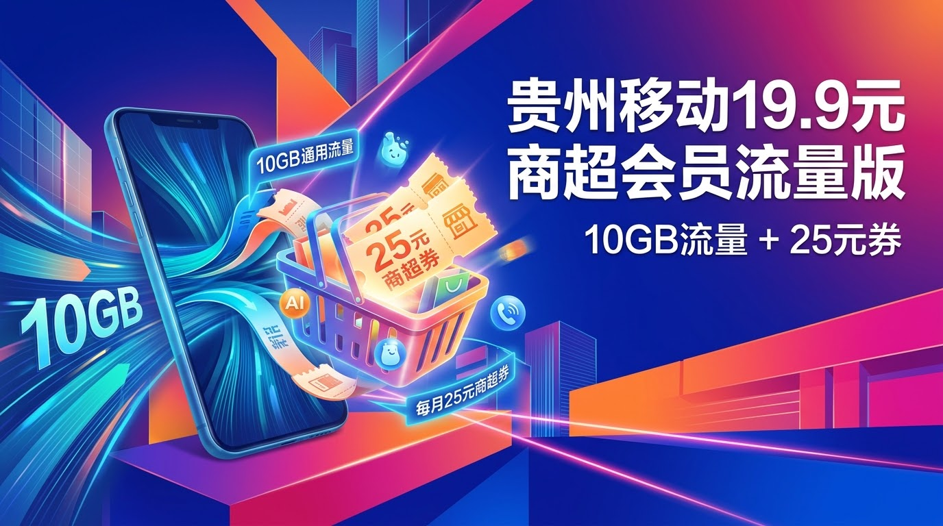 贵州移动19.9元商超会员流量版，10GB流量+25元商超券