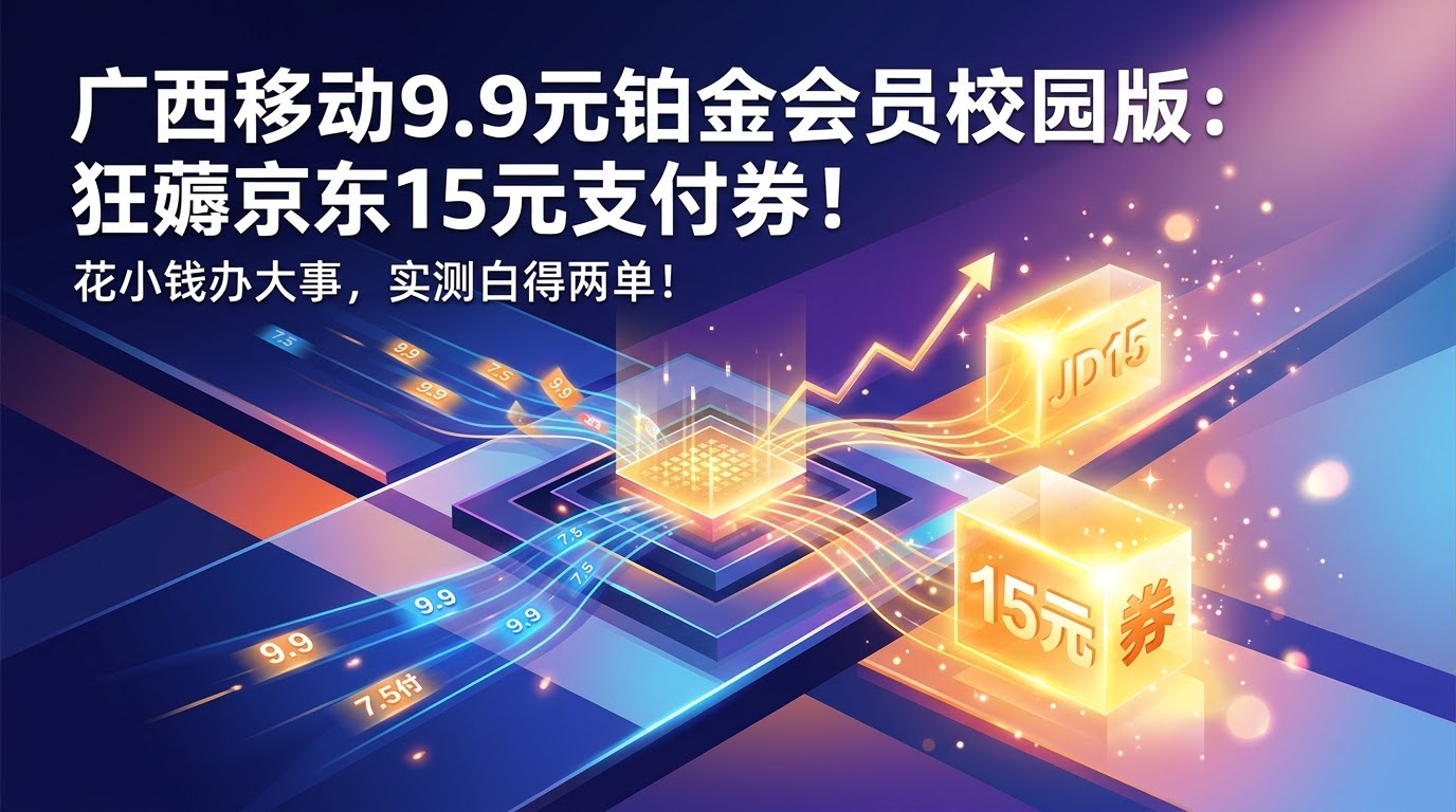 广西移动9.9元铂金会员校园版，能撸两张京东15元支付券